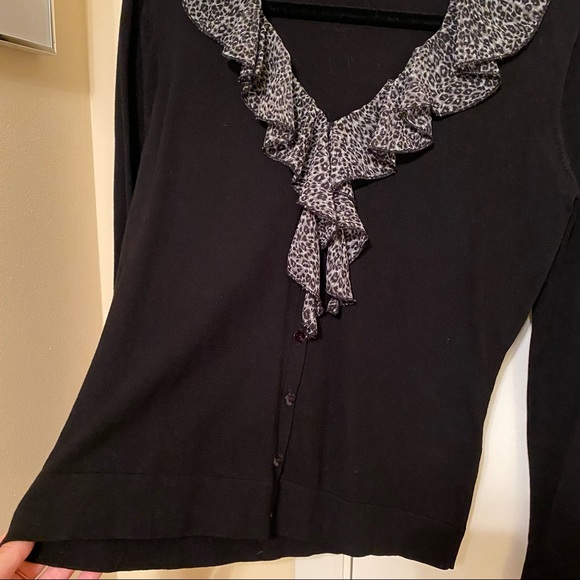 Black Leopard Print Ruffle Cardigan - Picture 2 of 5